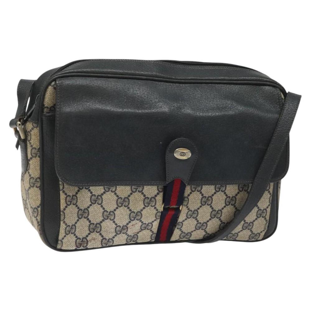 GUCCI GG Supreme Sherry Line Shoulder Bag PVC Navy Red 904 02 063 Auth 111984